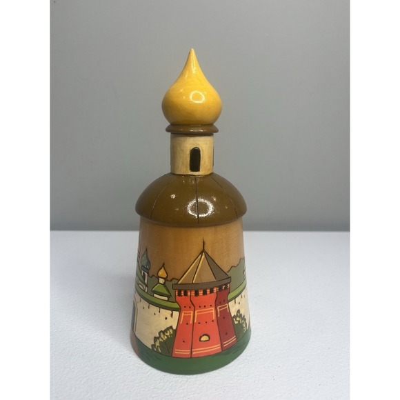 Vtg Russian Treasure Box Canister Jar Hand Carved Wooden Lidded Made In USSR - Picture 7 of 15